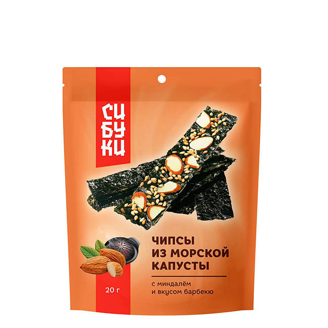 Чипсы из морской капусты Сибуки с миндалем и вкусом барбекю, 20 гр