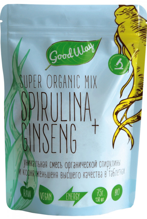 Спирулина с женьшенем таблетки, 75 г