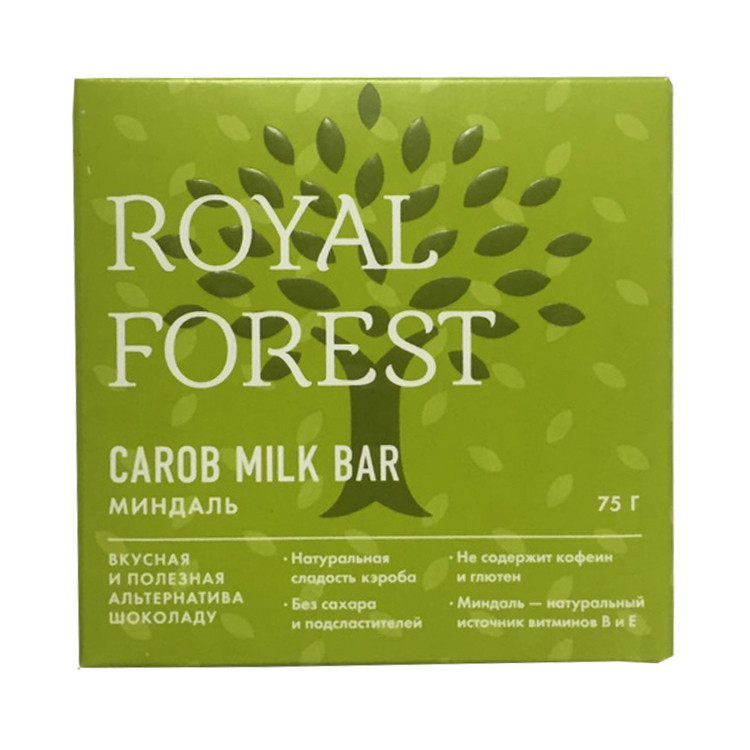 Шоколад из кэроба с миндалем Royal Forest, 75 гр