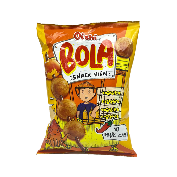 Чипсы-шарики со вкусом пряного кальмара Oishi BoLa Snack, 68 г