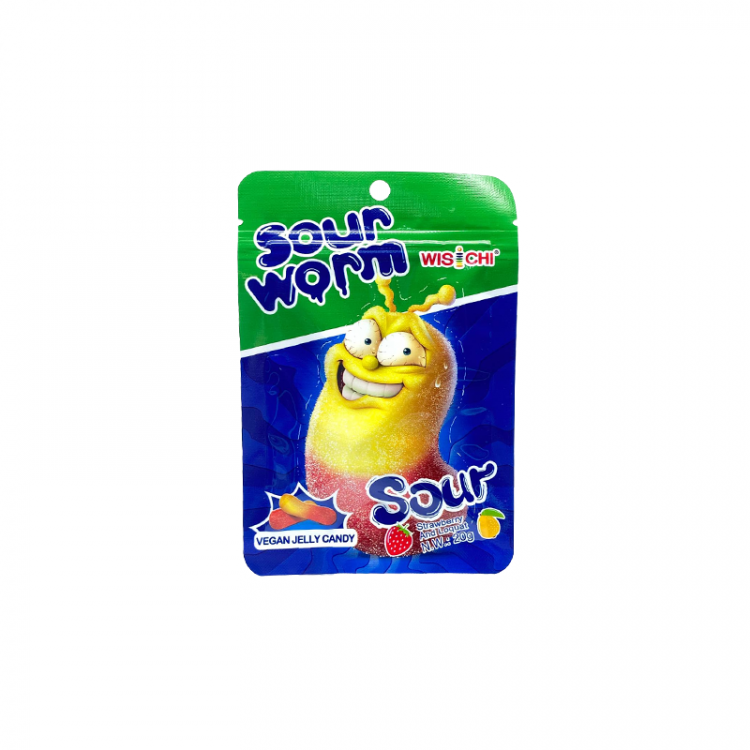 Жевательный мармелад "Кислый червячок" со вкусом клубники и мушмула, 20 г