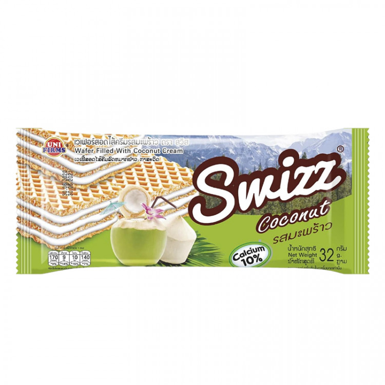 Вафли с кремом со вкусом кокоса Swizz, 32 гр
