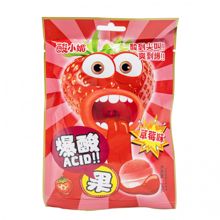 Конфеты фруктовые кислые лайм/виноград/клубника/персик, 24 гр